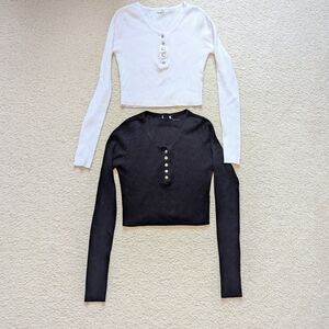 White and Black Button-Up Women Tops